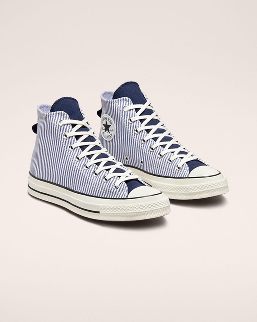 Tenis Converse Chuck 70 Crafted Stripe Cano Alto Masculino Azul Claro Azul Anil Pretas | PT G08P140